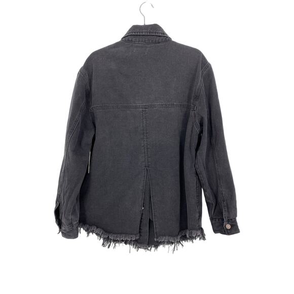 Westbound Petites Denim Jacket Womens PL Raw Hem Washed Black Oversized NEW - Picture 7 of 7